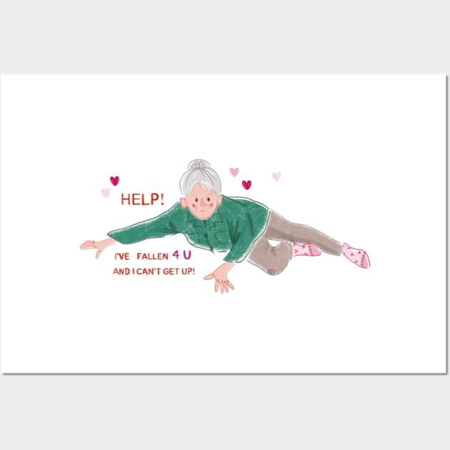 Help! I've Fallen 4 U and I Can't Get Up Valentine Wall Art by MissCassieBee